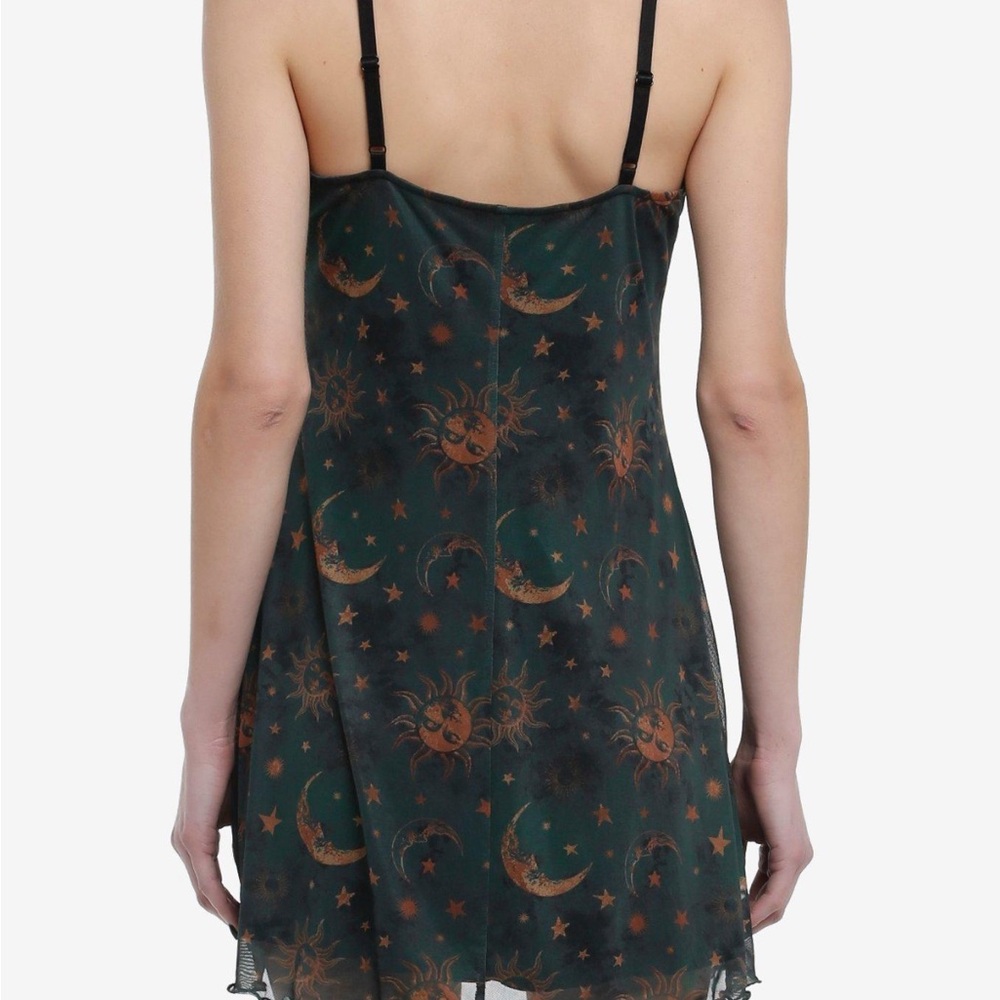 Cosmic Aura Green & Gold Celestial Print Mini Dress - Picture 3 of 6